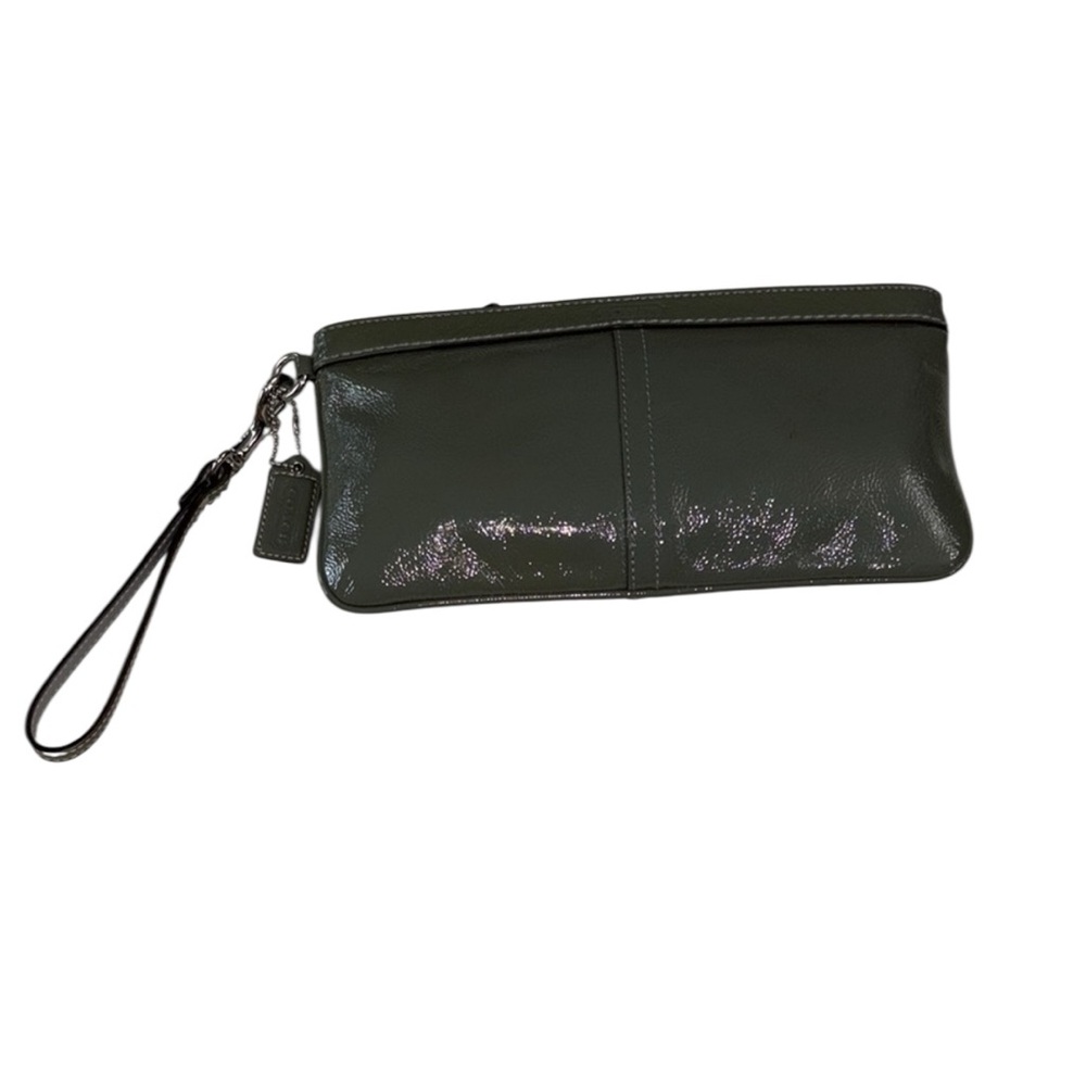 Vintage Coach Green Gray Leather Wristlet Clutch